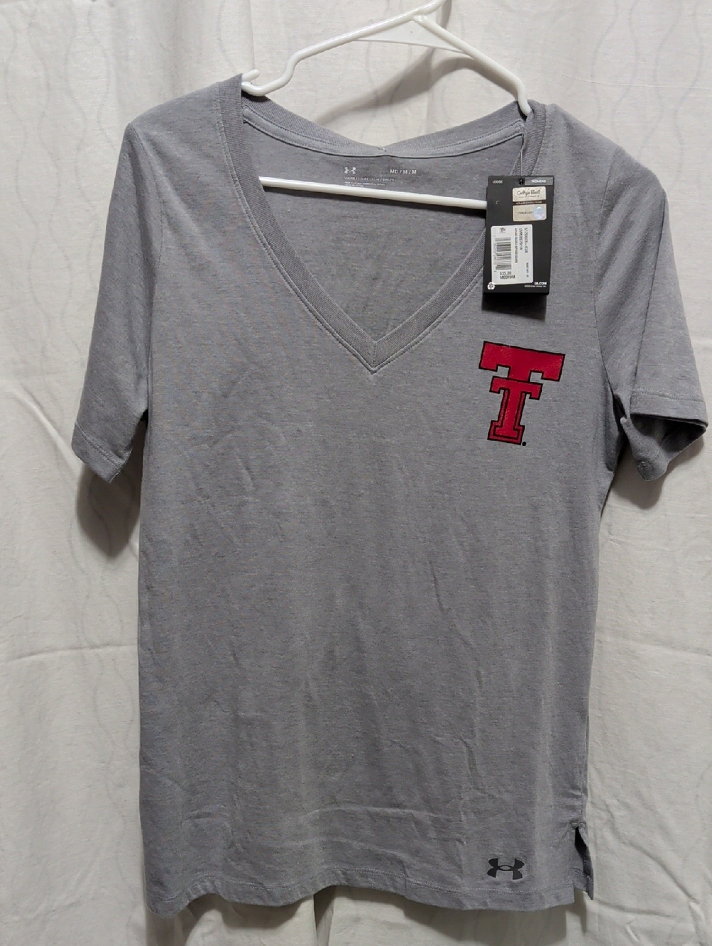 Under Armour Gray V-Neck Tee with Red 'T' Chest Logo